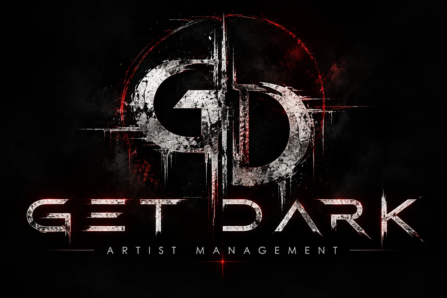 Get Dark Artist Management — distressed GD monogram and industrial wordmark